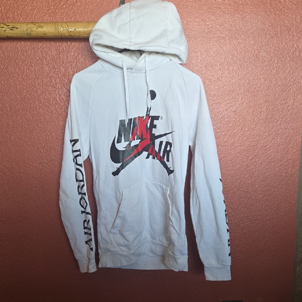 Nike White Hoodie with Black and Red Logo
